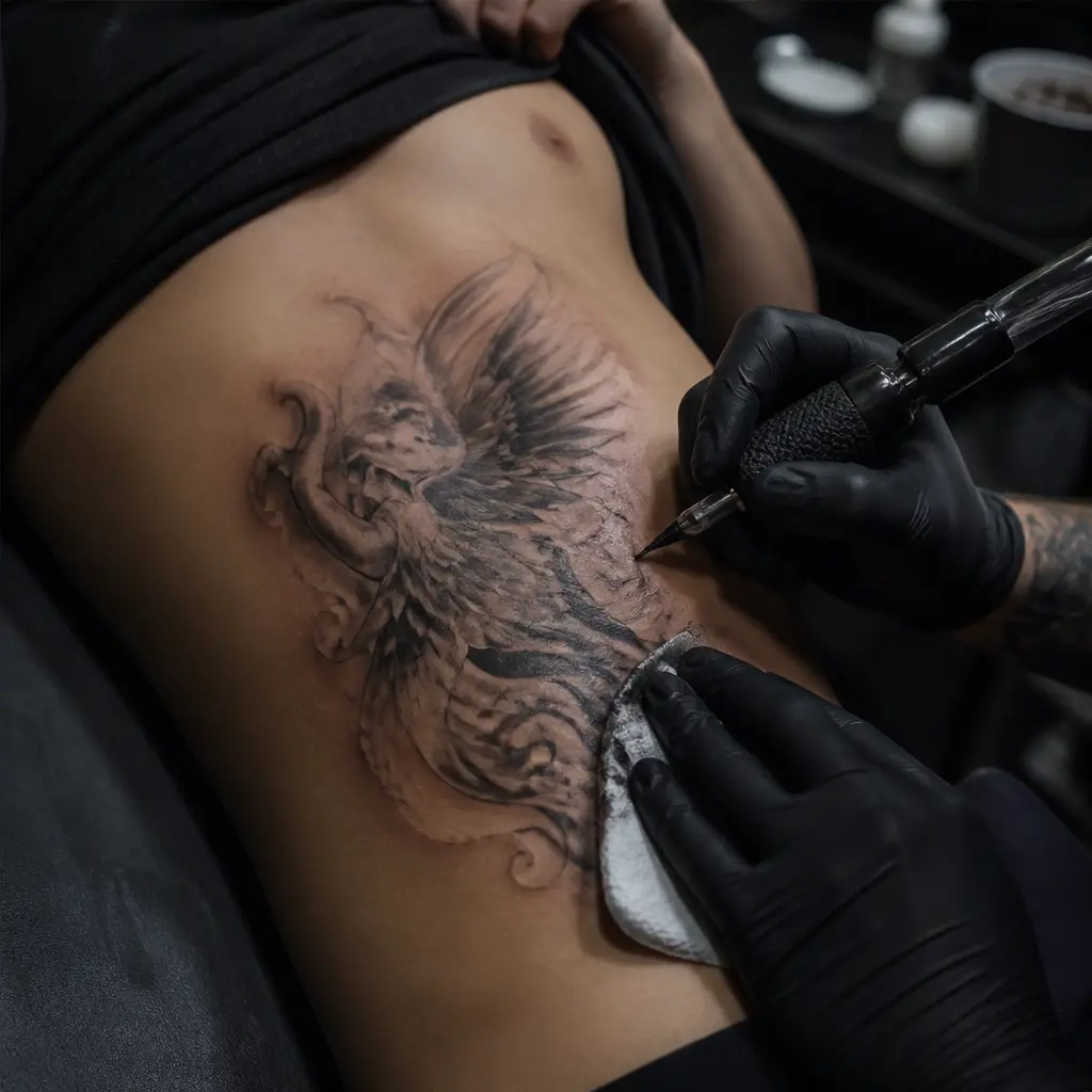 Tattoo op de ribben, een van de pijnlijkere plekken
