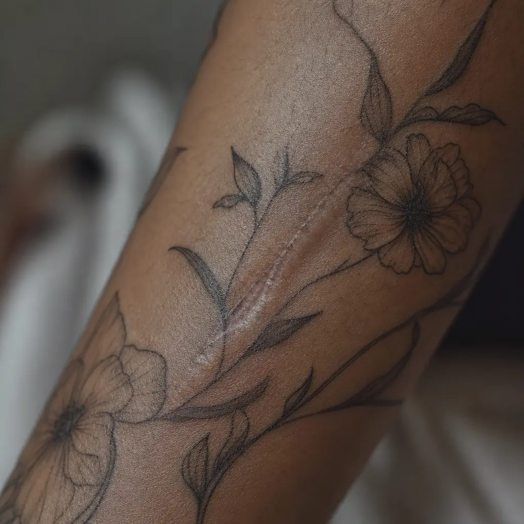 Tattoo gezet over een oud litteken