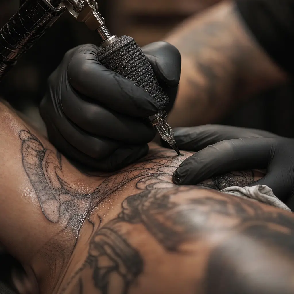 Tattoo wordt gezet, moment van pijn