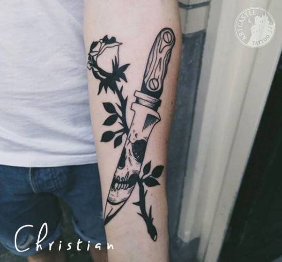 ArtCastleTattoo Tattoo ArtiestChristian knife and rose Blackwork
