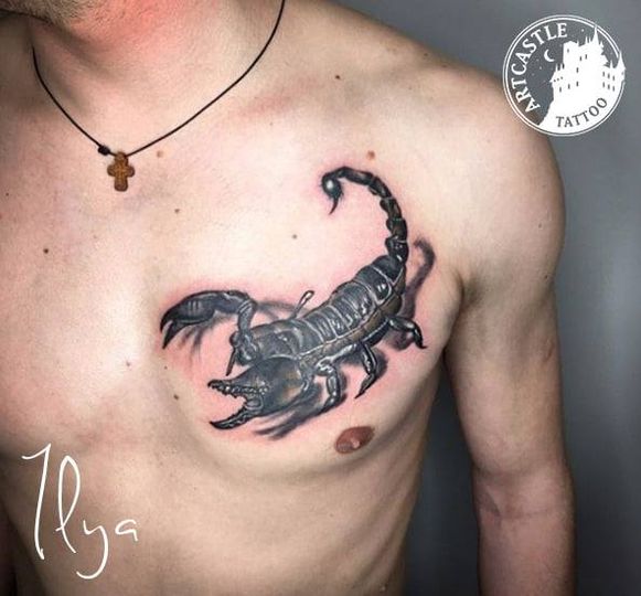 ArtCastleTattoo Tattoo ArtiestIlya Scorpion on chest Realism