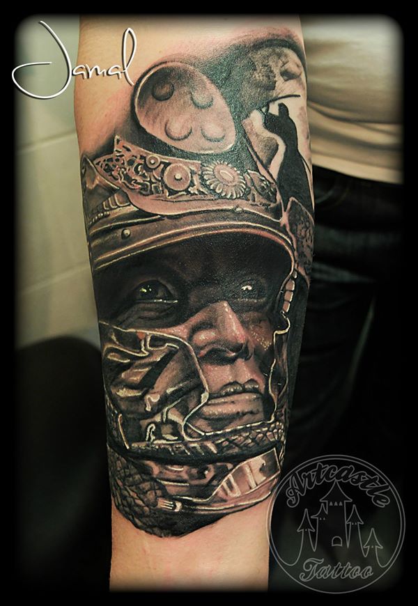 ArtCastleTattoo Tattoo ArtiestJamal Samurai portrait Black n Grey