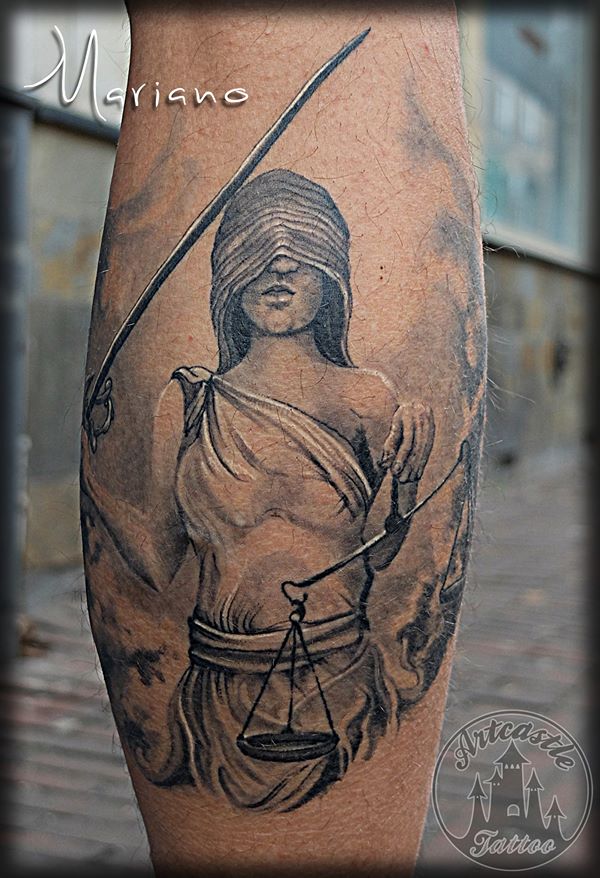 ArtCastleTattoo Tattoo ArtiestMariano Healed lady justice Black n Grey