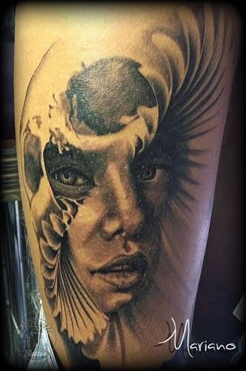 ArtCastleTattoo Tattoo ArtiestMariano Woman Skull Fusion in black n grey Portraits