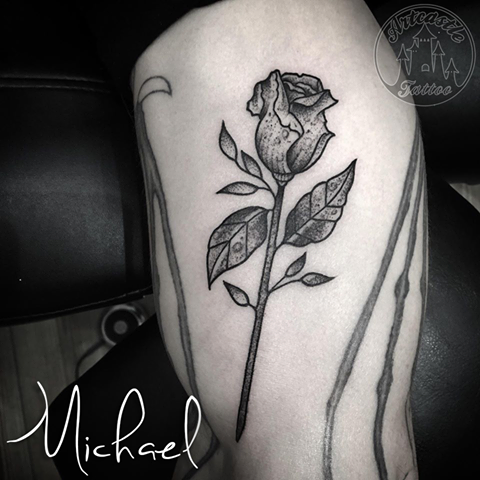 ArtCastleTattoo Tattoo ArtiestMichael Rosebud tattoo black n grey Blackwork