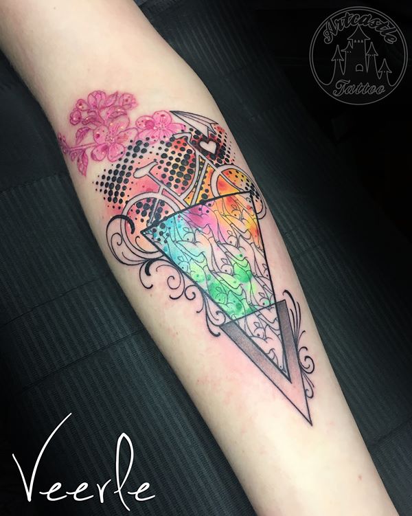 ArtCastleTattoo Tattoo ArtiestVeerle Bike with triangles and lots of details Color