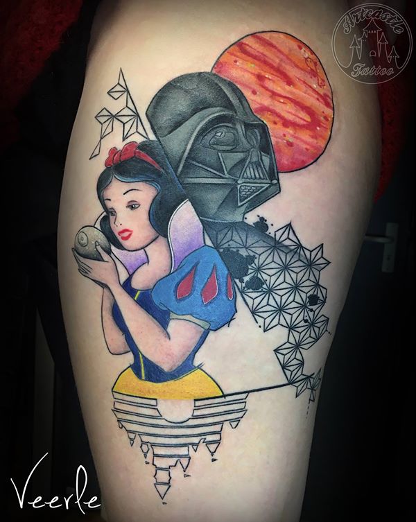 ArtCastleTattoo Tattoo ArtiestVeerle Snow White meets Darth Vader tattoo Color